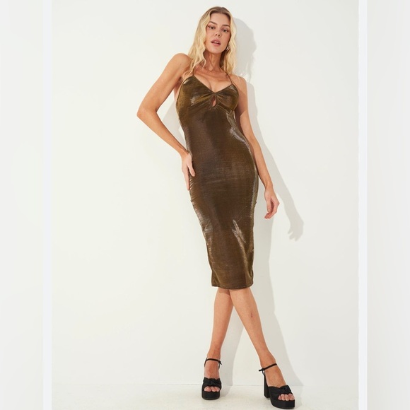 Colcci metallic cut out bodycon midi dress nwot - Picture 4 of 8